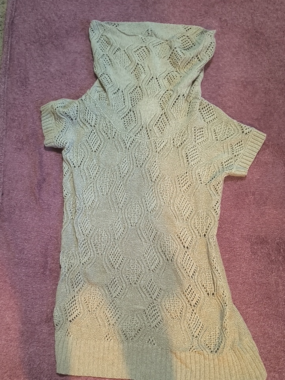 Maurices Cream Openwork Hooded Short-Sleeve Sweater